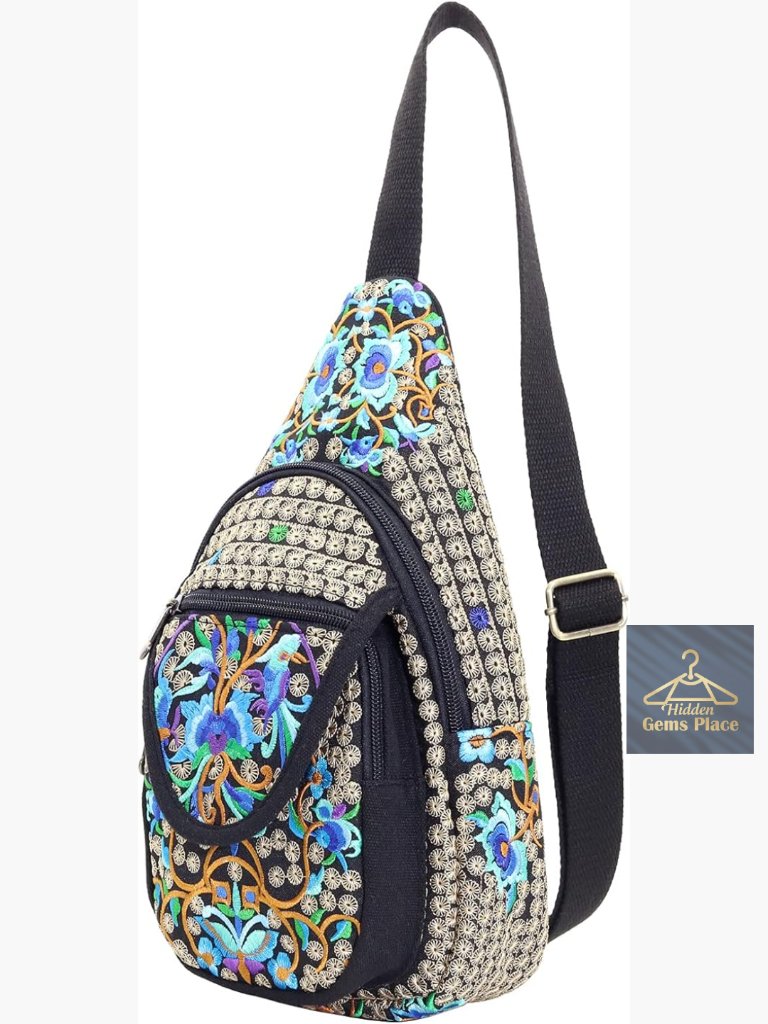 Embroidered Boho Small Sling Crossbody Backpack Travel Bag For Women